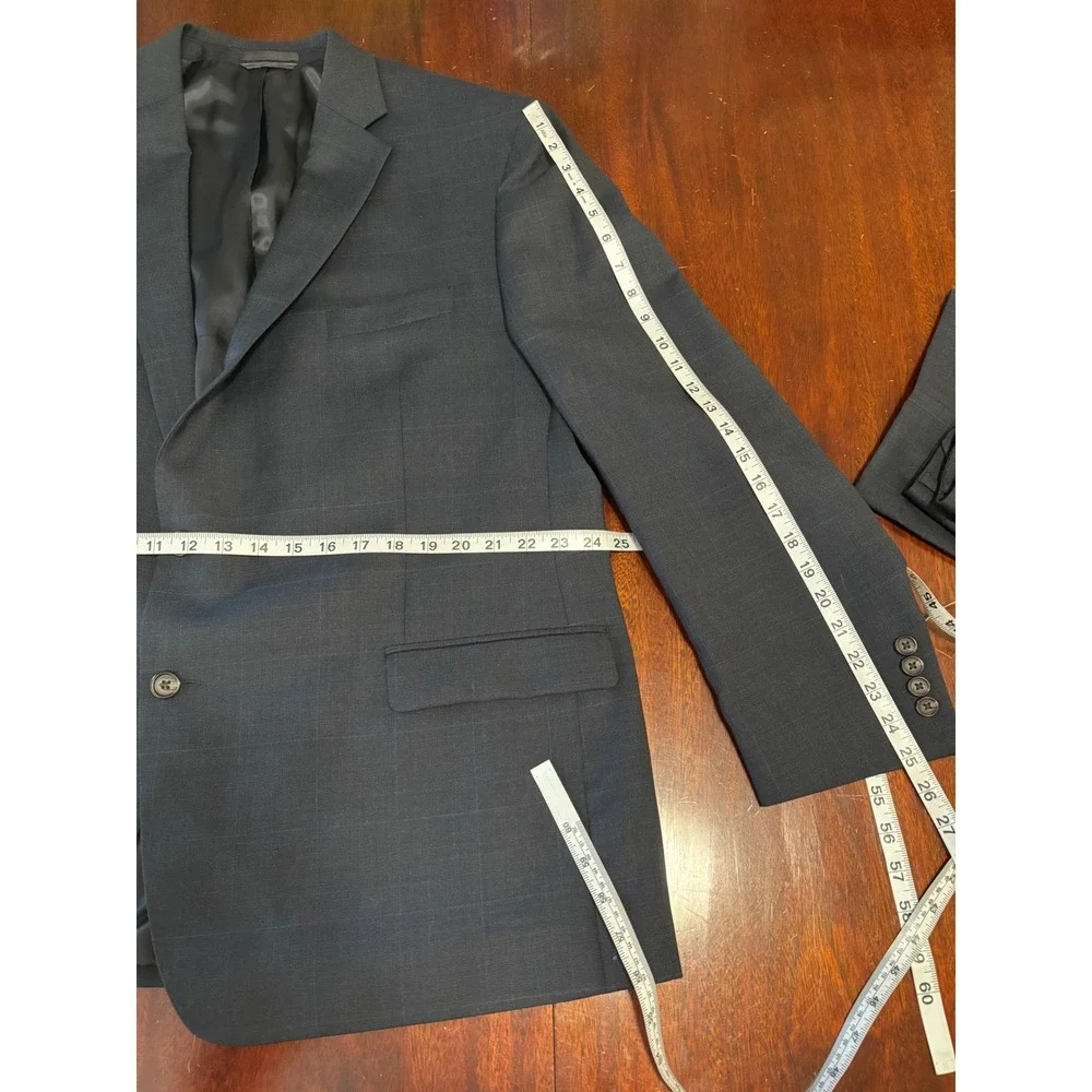Lauren Ralph Lauren Mens Suit 48R 42W x 27L Blue Windowpane Plaid Wool 2-Piece